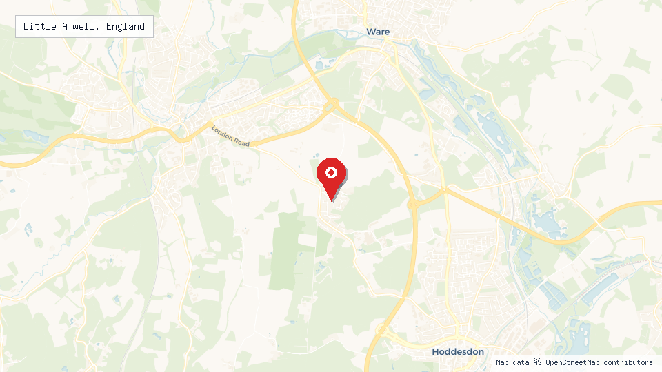 Street map of Little Amwell, England with location pin