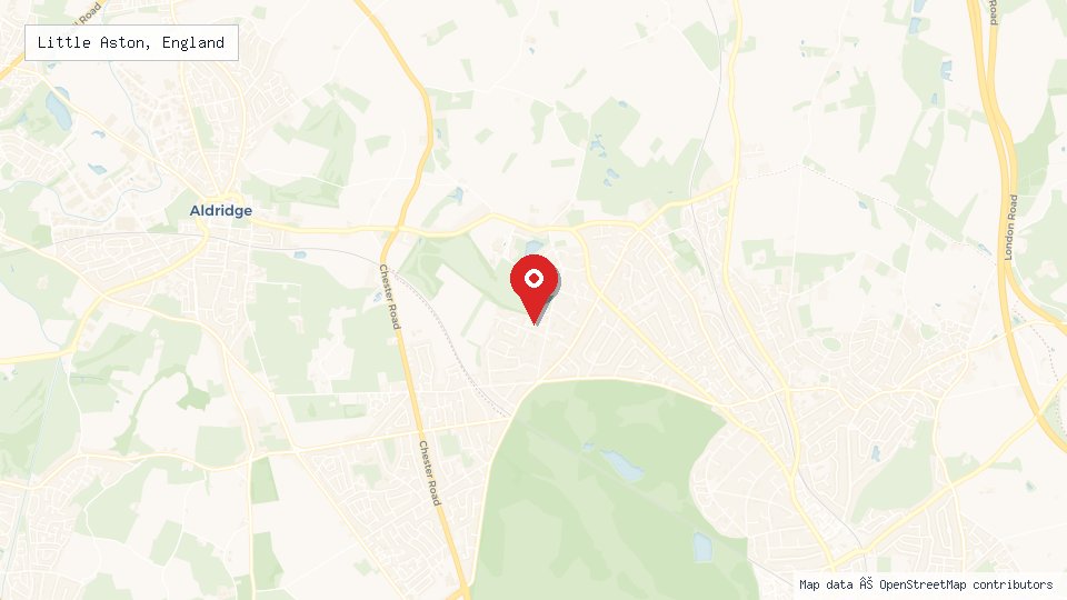 Street map of Little Aston, England with location pin