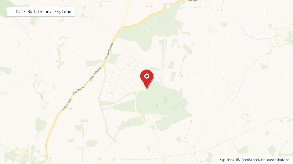 Street map of Little Badminton, England with location pin