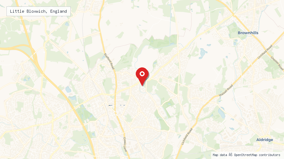 Street map of Little Bloxwich, England with location pin