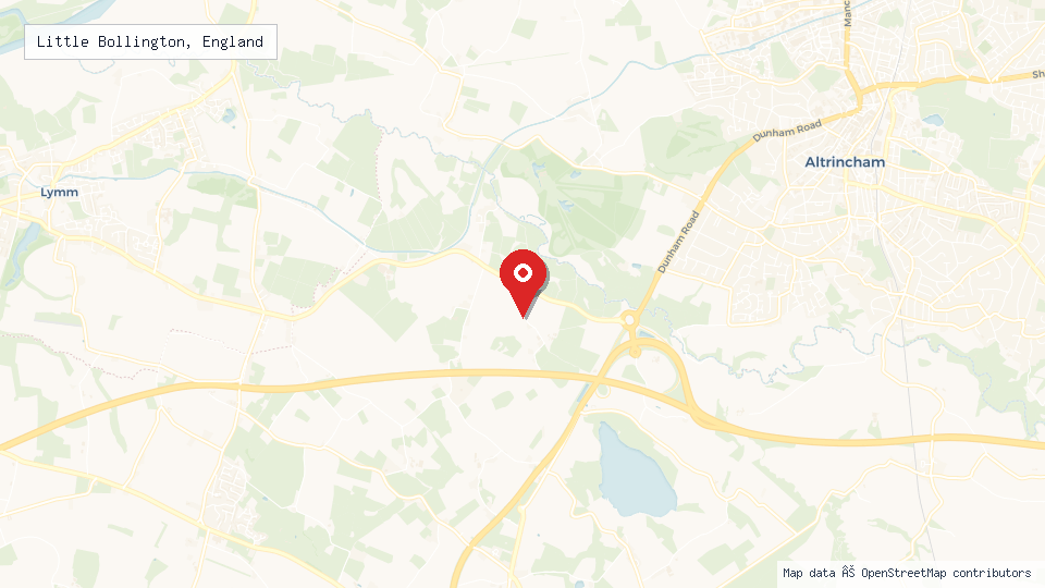 Street map of Little Bollington, England with location pin