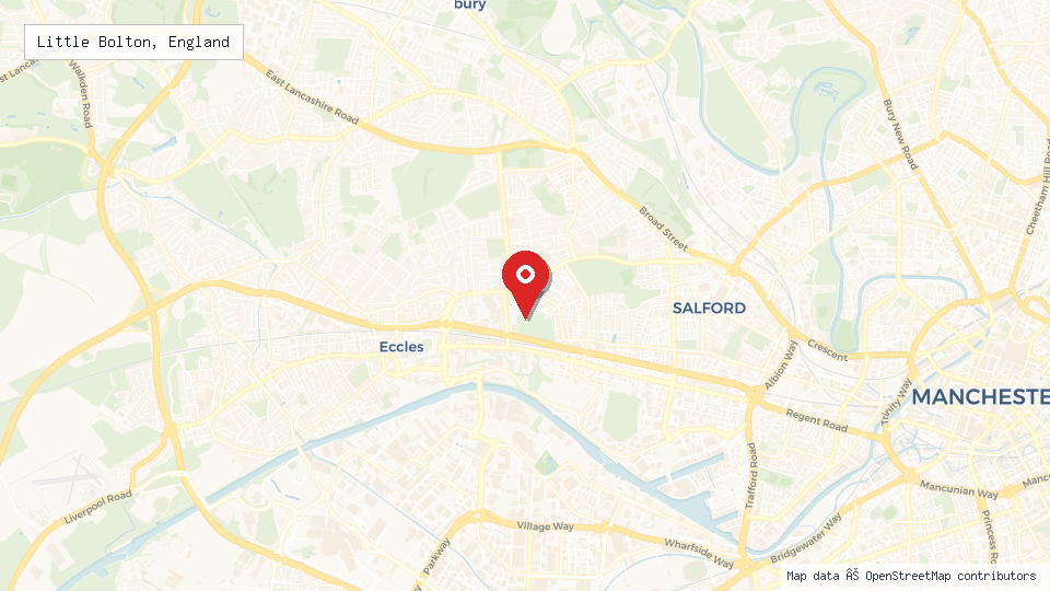 Street map of Little Bolton, England with location pin