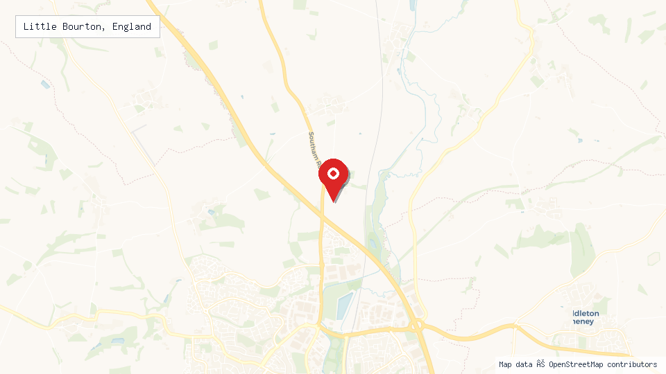 Street map of Little Bourton, England with location pin