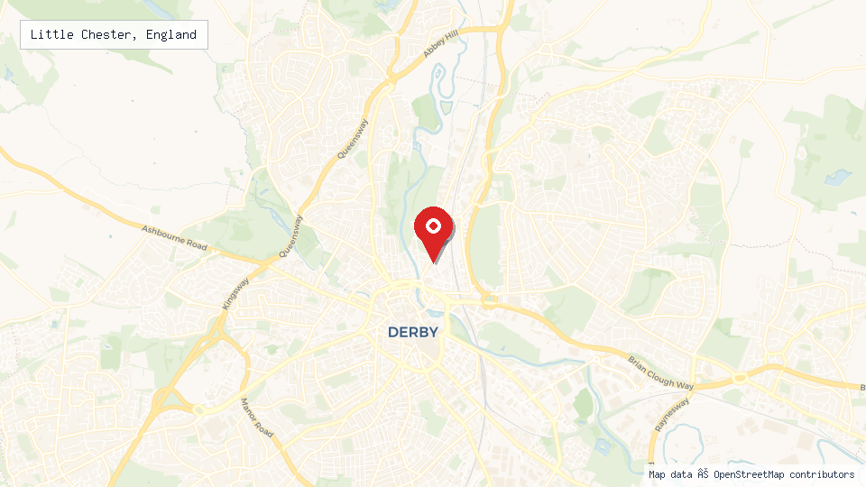 Street map of Little Chester, England with location pin