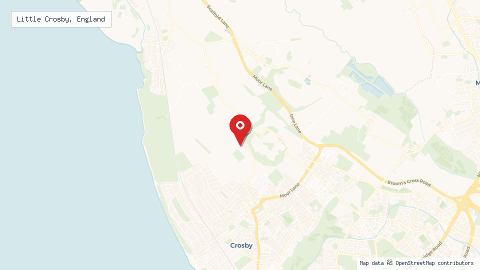 Street map of Little Crosby, England with location pin
