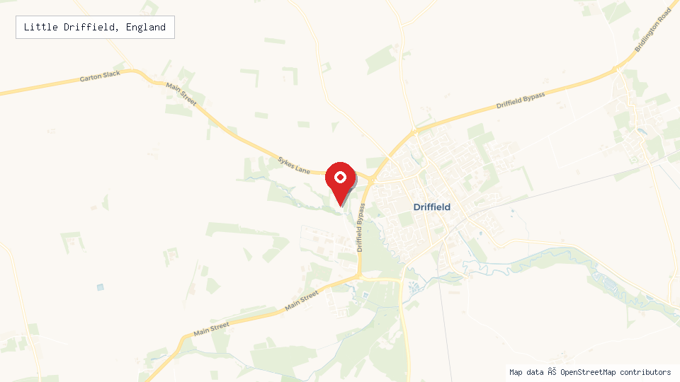 Street map of Little Driffield, England with location pin