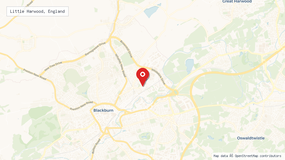 Street map of Little Harwood, England with location pin