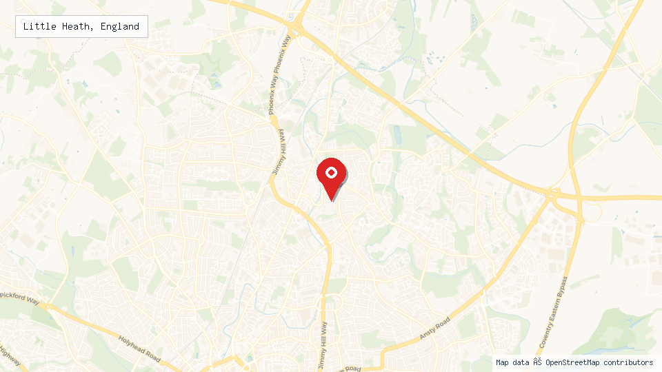 Street map of Little Heath, England with location pin