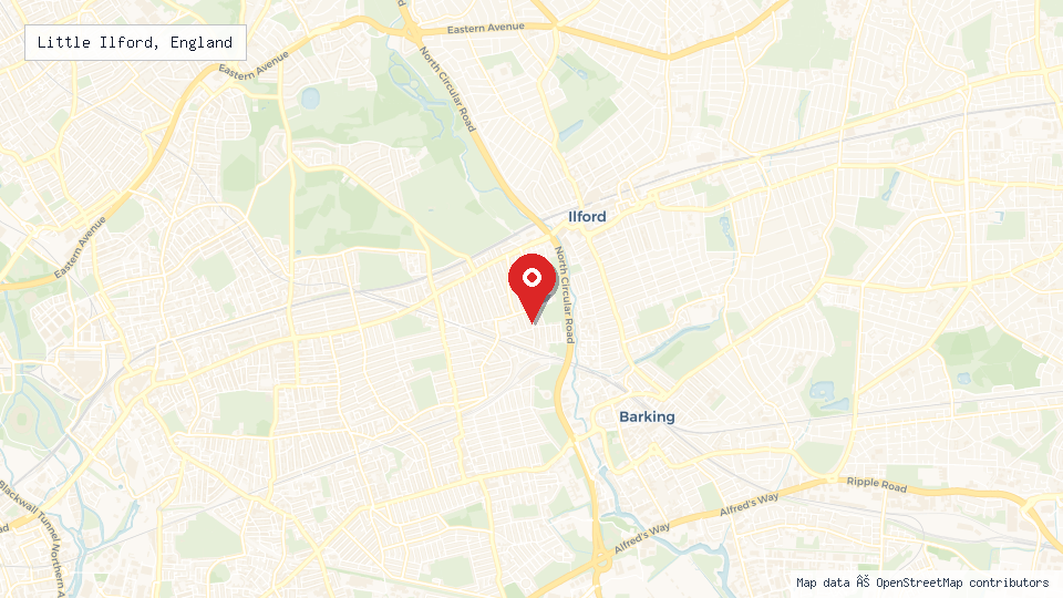Street map of Little Ilford, England with location pin