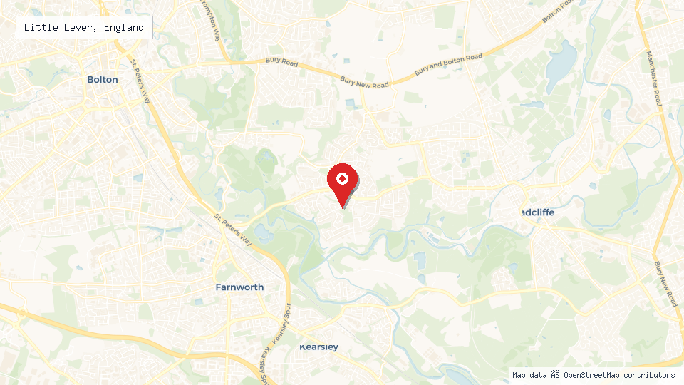 Street map of Little Lever, England with location pin