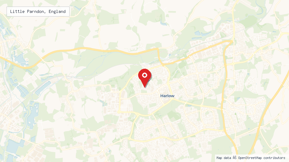 Street map of Little Parndon, England with location pin