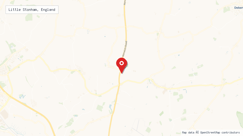 Street map of Little Stonham, England with location pin