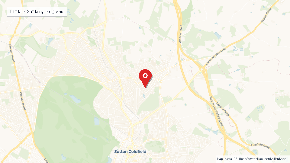 Street map of Little Sutton, England with location pin