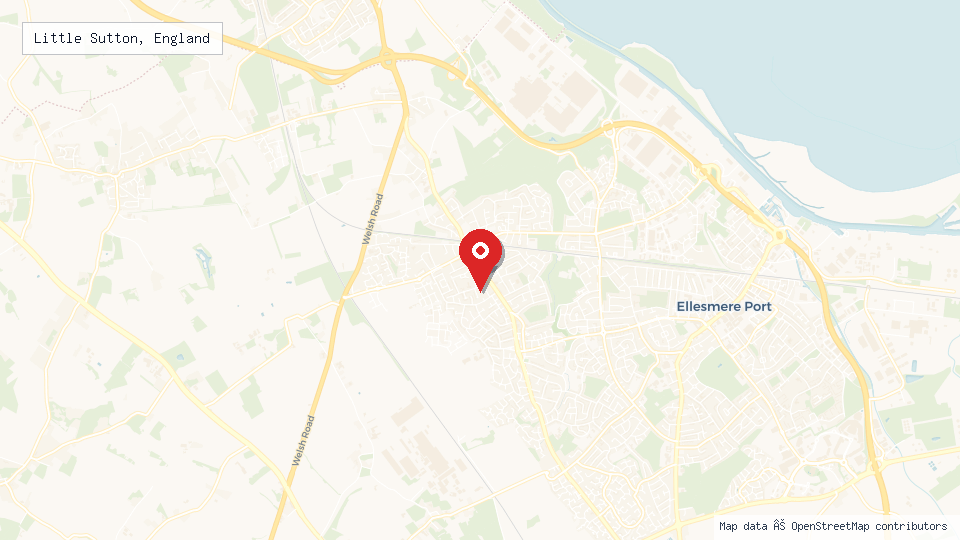 Street map of Little Sutton, England with location pin