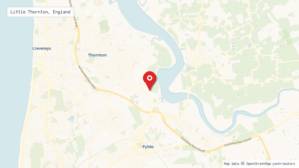 Street map of Little Thornton, England with location pin
