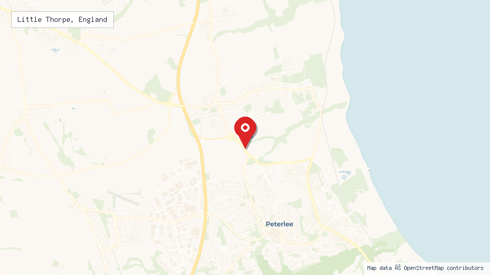 Street map of Little Thorpe, England with location pin