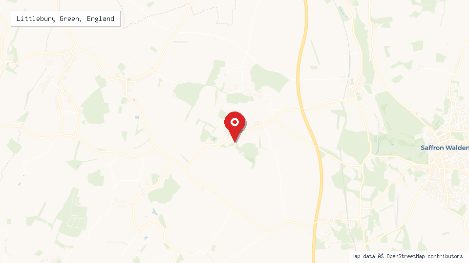 Street map of Littlebury Green, England with location pin