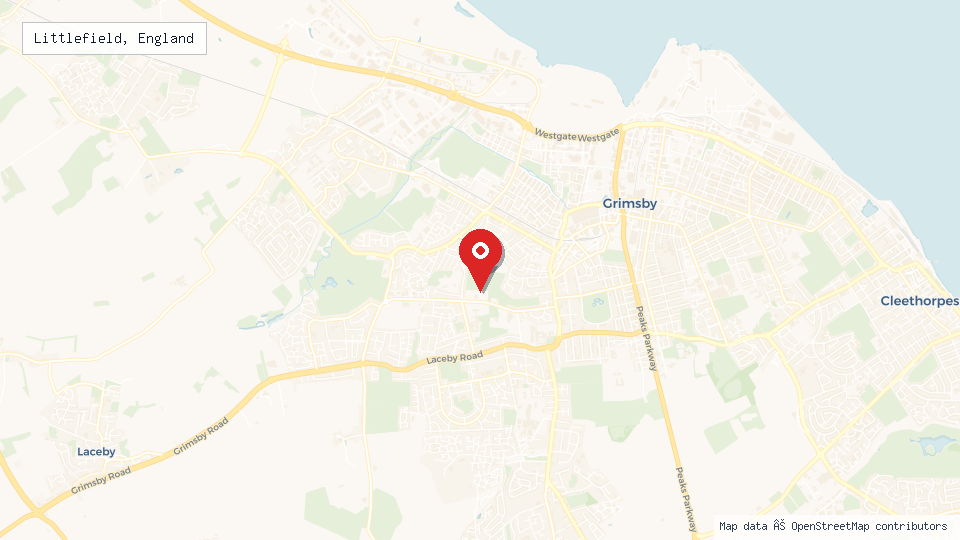 Street map of Littlefield, England with location pin