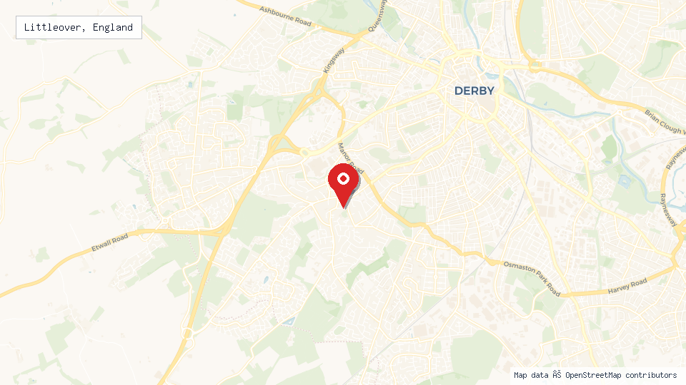 Street map of Littleover, England with location pin