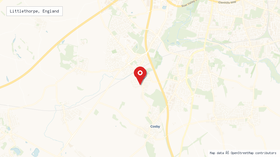 Street map of Littlethorpe, England with location pin