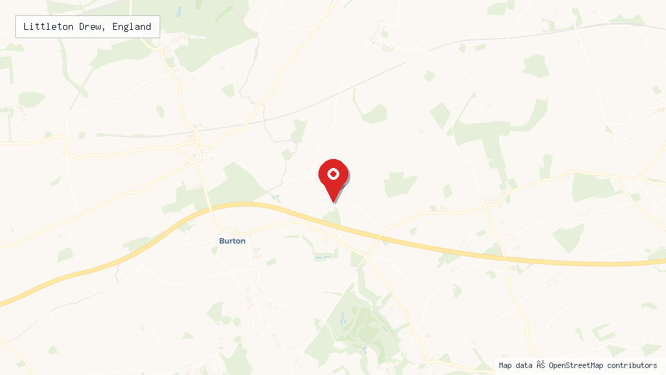 Street map of Littleton Drew, England with location pin