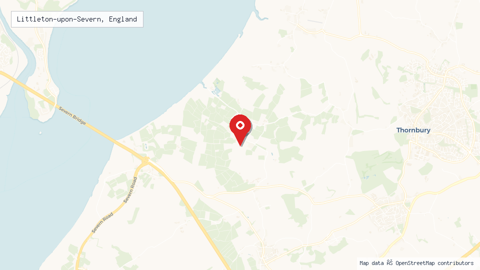 Street map of Littleton-upon-Severn, England with location pin