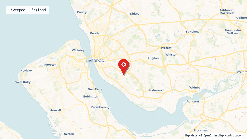 Street map of Liverpool, England with location pin