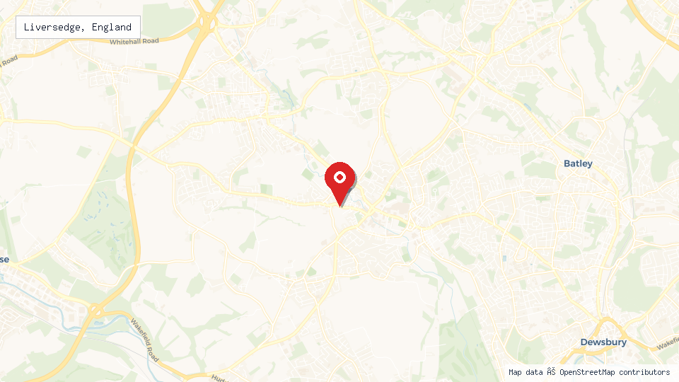 Street map of Liversedge, England with location pin