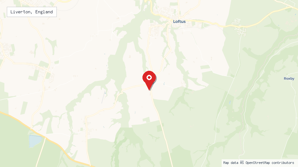 Street map of Liverton, England with location pin