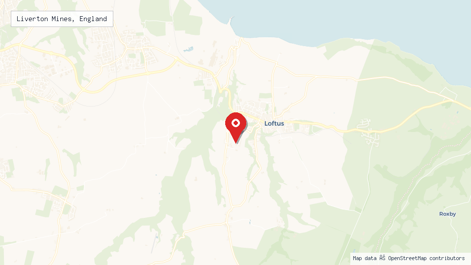 Street map of Liverton Mines, England with location pin