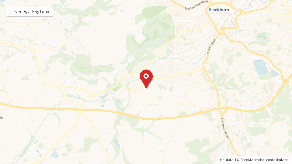 Street map of Livesey, England with location pin