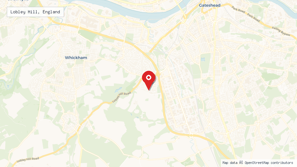 Street map of Lobley Hill, England with location pin