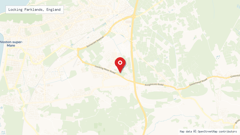 Street map of Locking Parklands, England with location pin