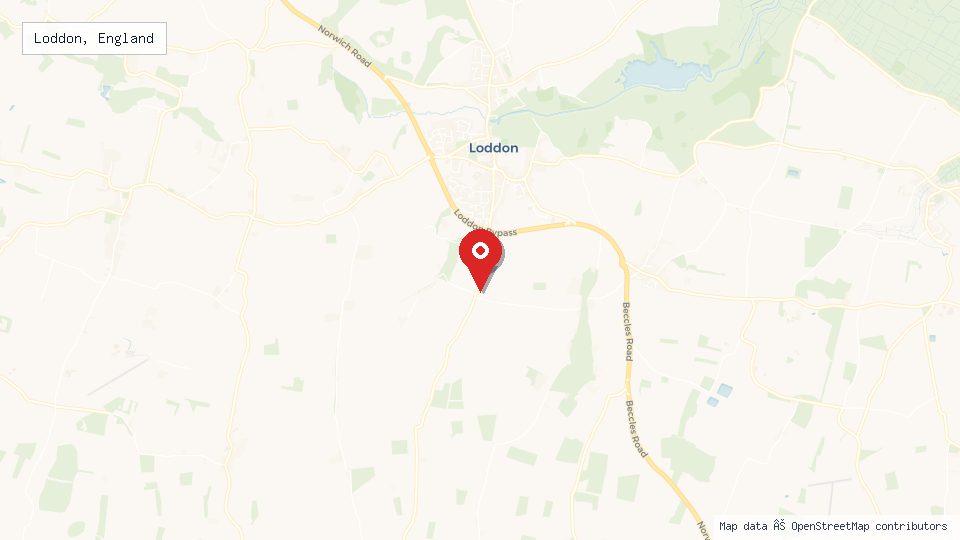 Street map of Loddon, England with location pin