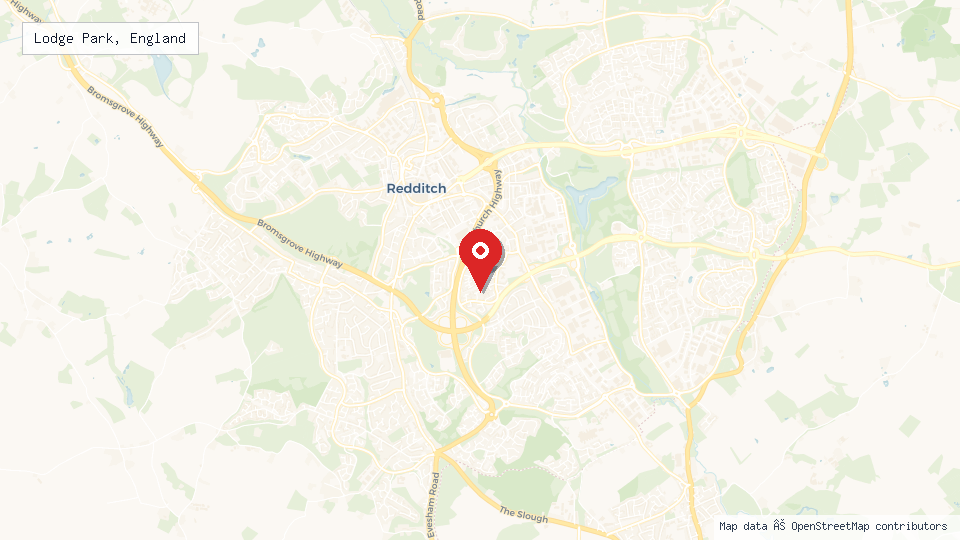 Street map of Lodge Park, England with location pin