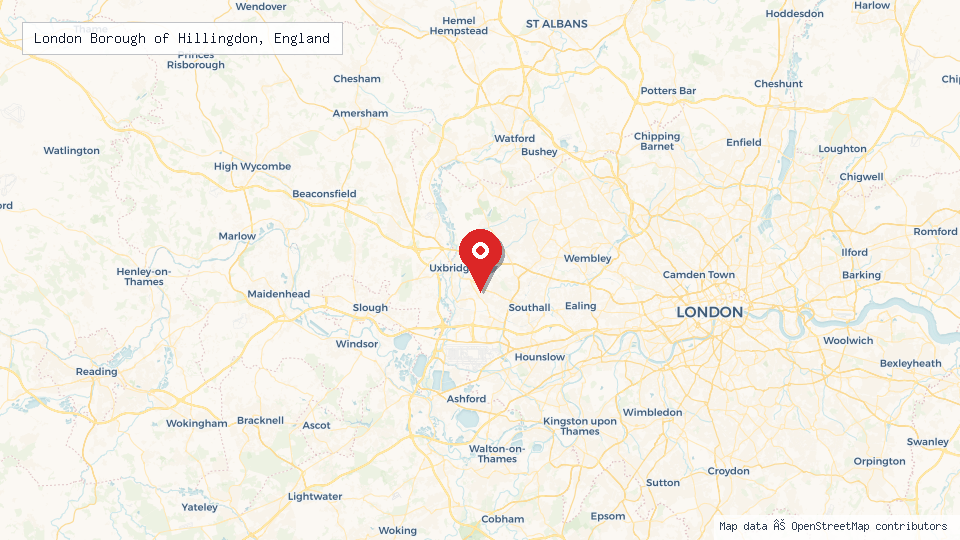 Street map of London Borough of Hillingdon, England with location pin