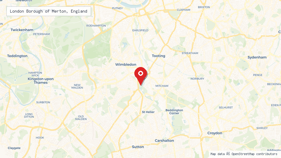 Street map of London Borough of Merton, England with location pin