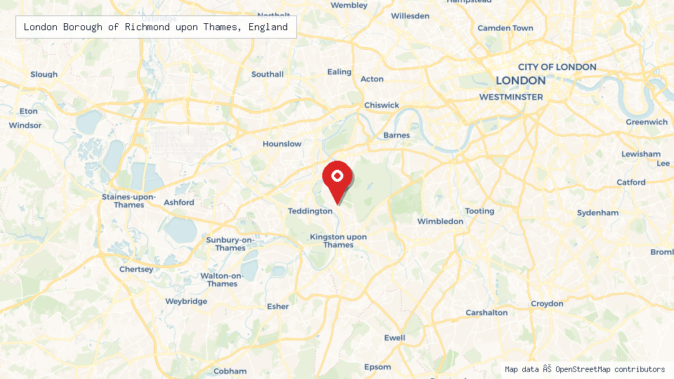 Street map of London Borough of Richmond upon Thames, England with location pin