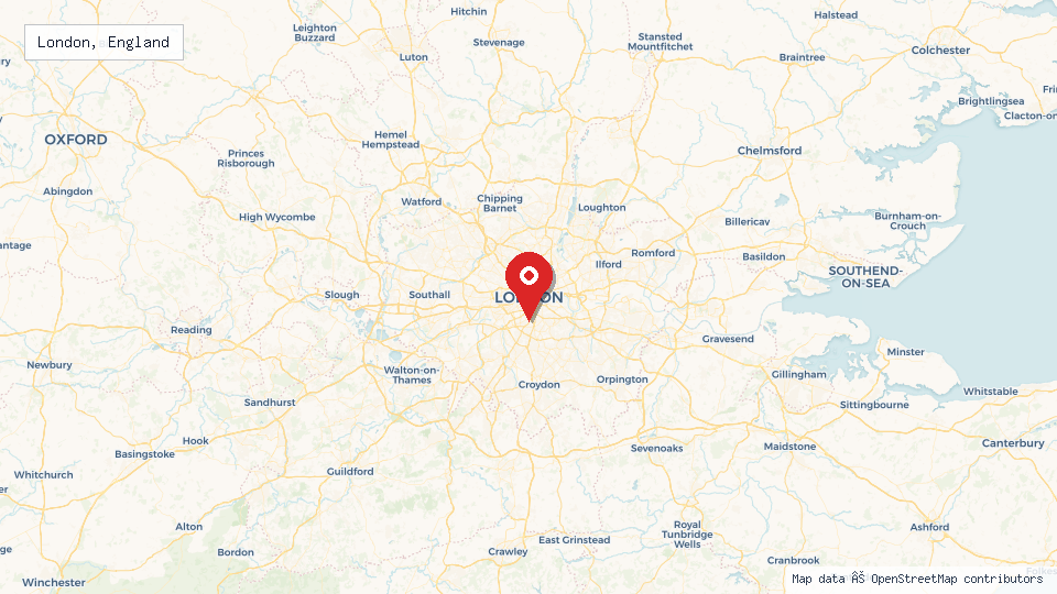 Street map of London, England with location pin