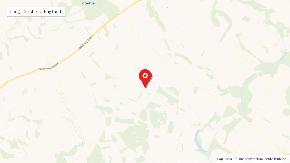 Street map of Long Crichel, England with location pin