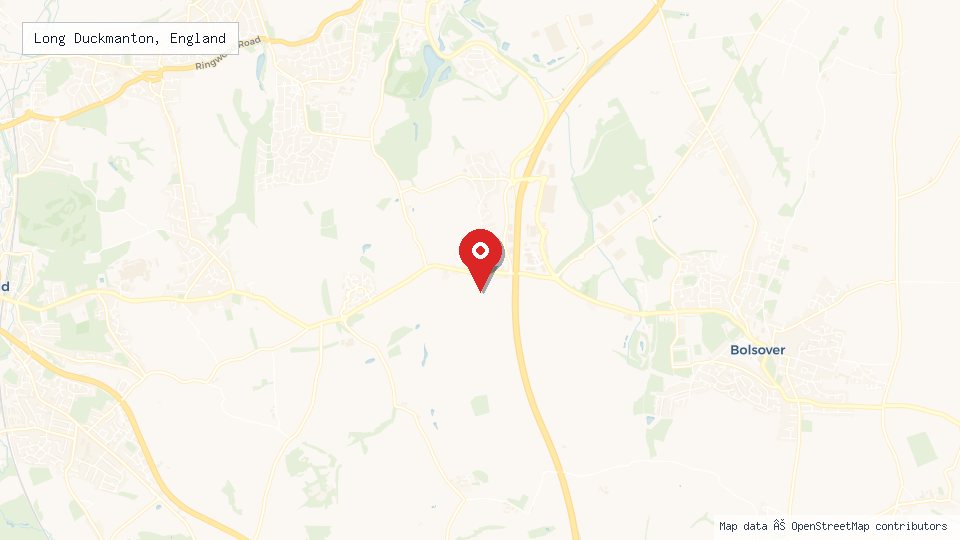 Street map of Long Duckmanton, England with location pin