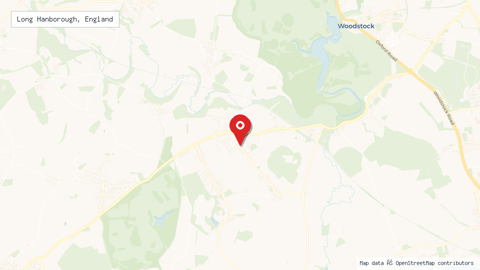 Street map of Long Hanborough, England with location pin