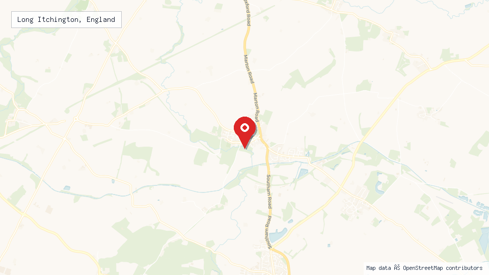 Street map of Long Itchington, England with location pin