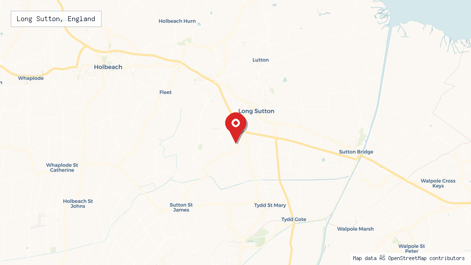 Street map of Long Sutton, England with location pin