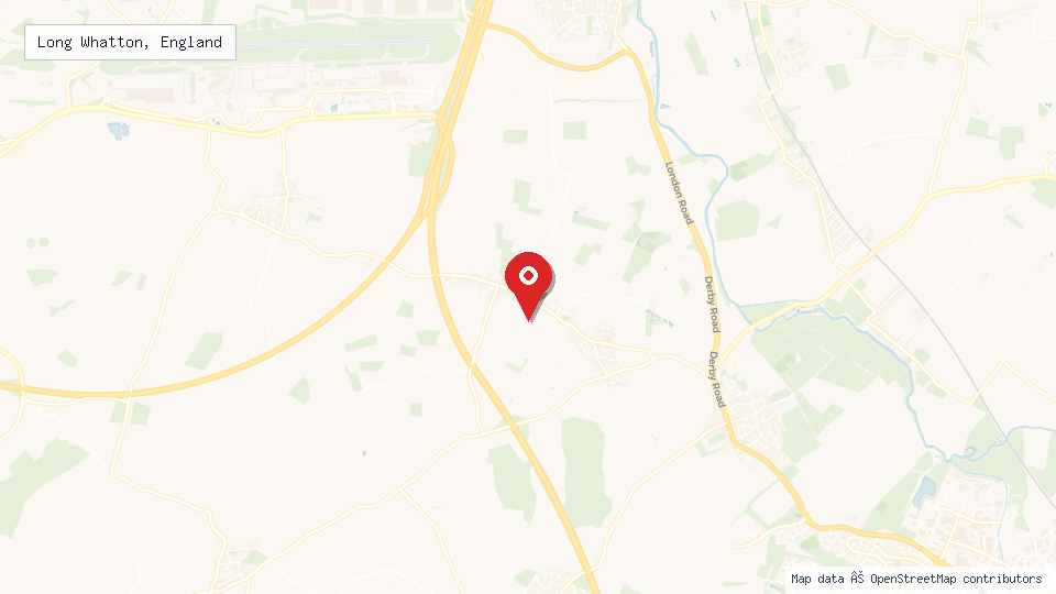 Street map of Long Whatton, England with location pin