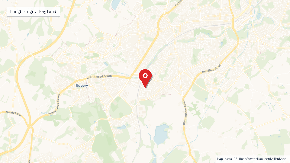 Street map of Longbridge, England with location pin