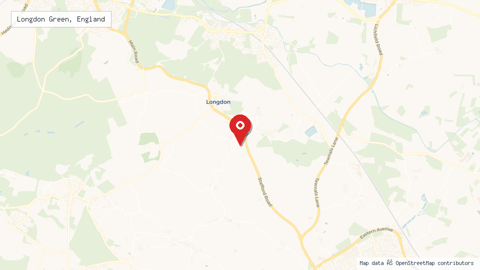 Street map of Longdon Green, England with location pin