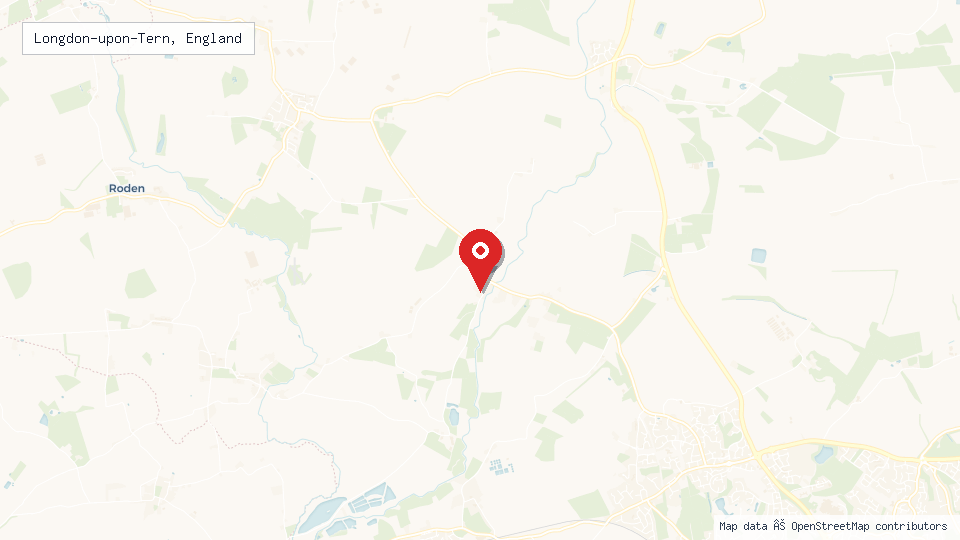 Street map of Longdon-upon-Tern, England with location pin