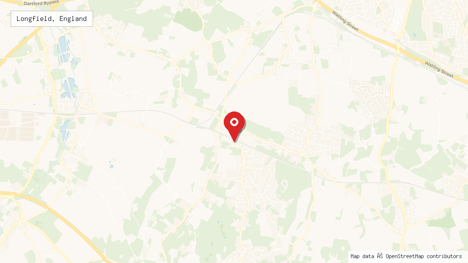 Street map of Longfield, England with location pin