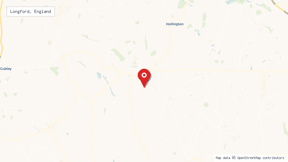 Street map of Longford, England with location pin